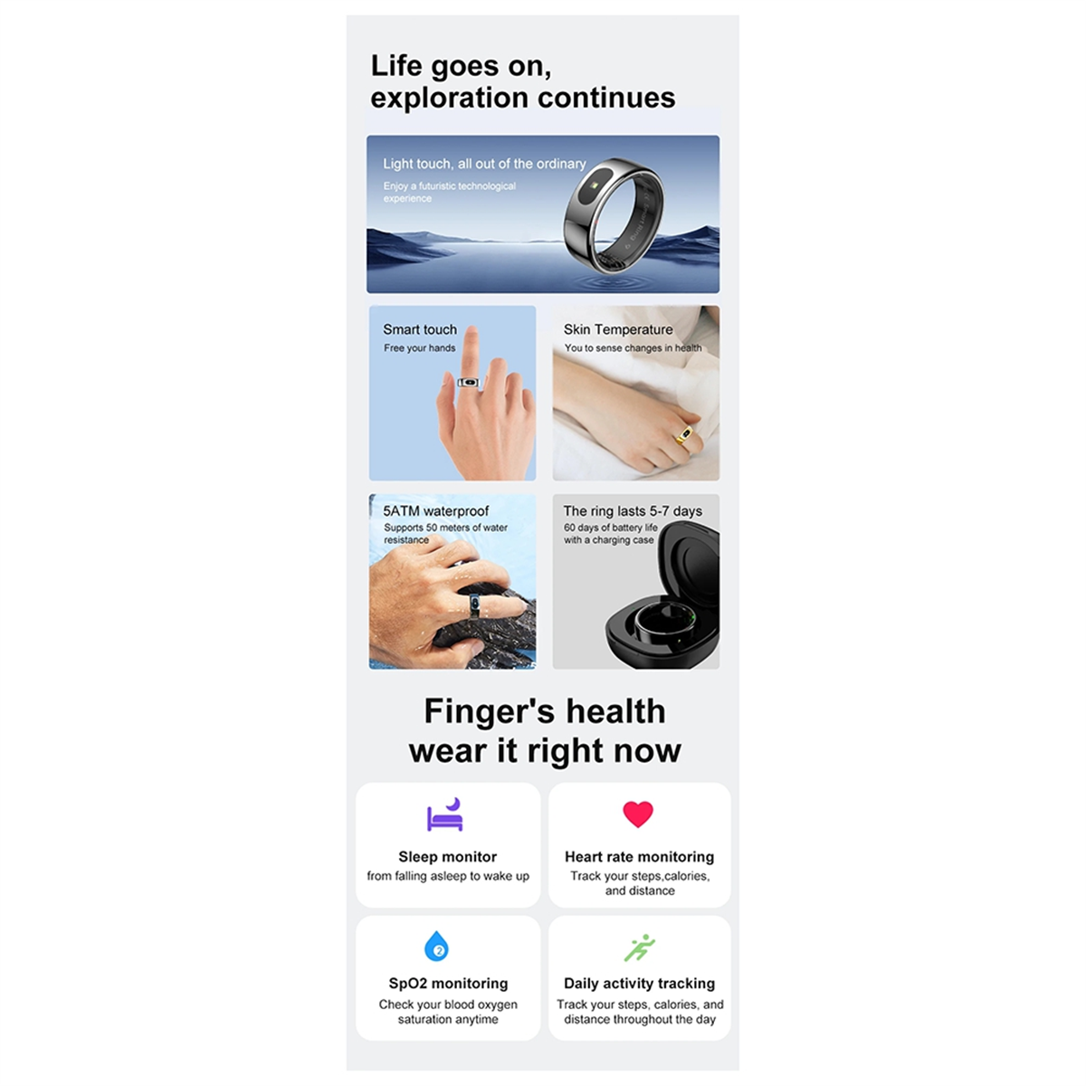 Temperature Ring Skin - QA88X R08 Waterproof Smart Ring Unisex,