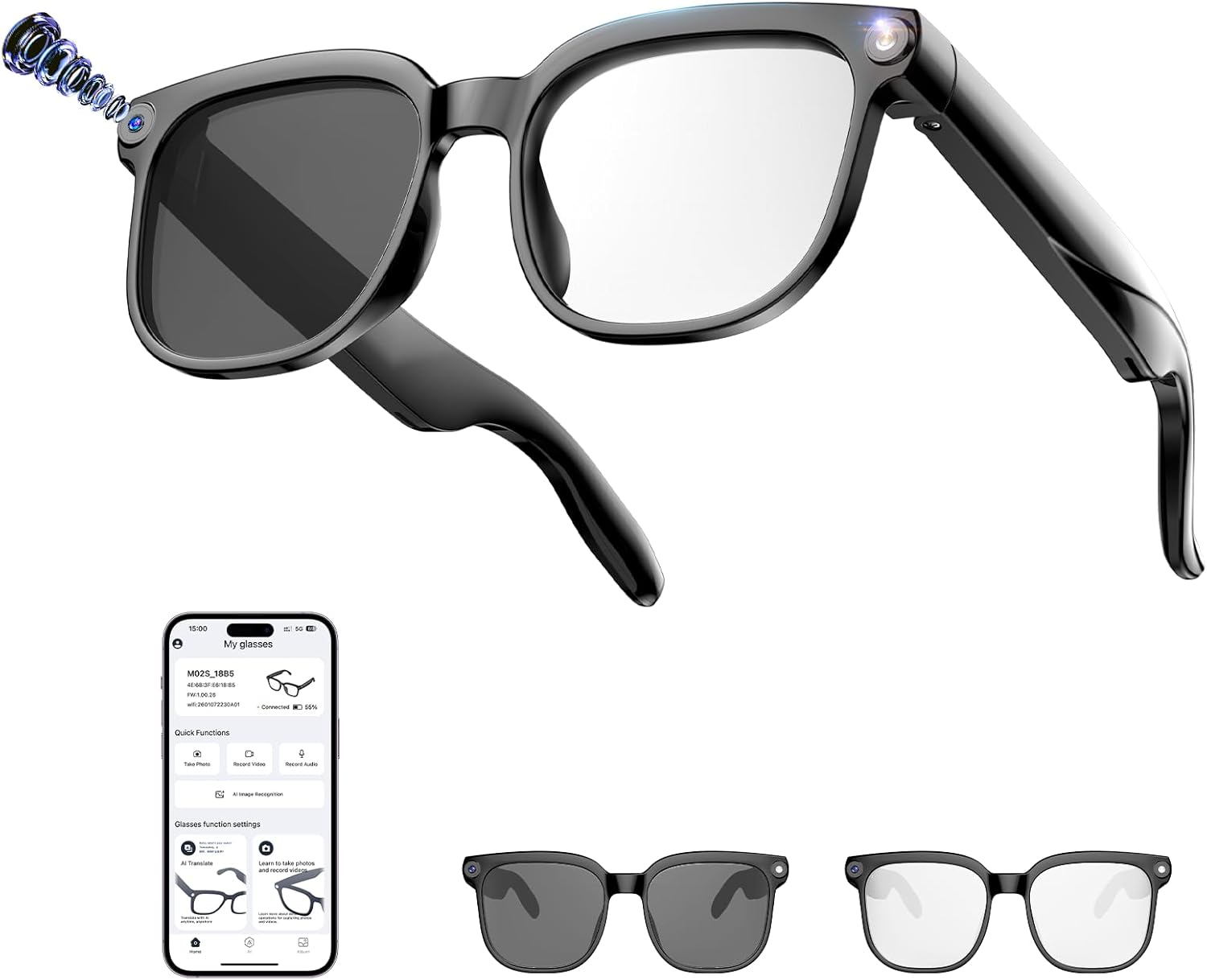 Smart Glasses Lens - AI Smart Glasses: 8MP Camera, 1080P
