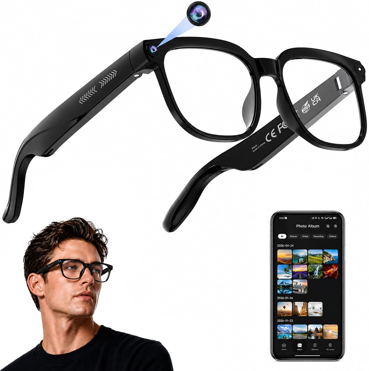 Smart Glasses Lens - AI Smart Glasses: 4K Camera, Real-Time