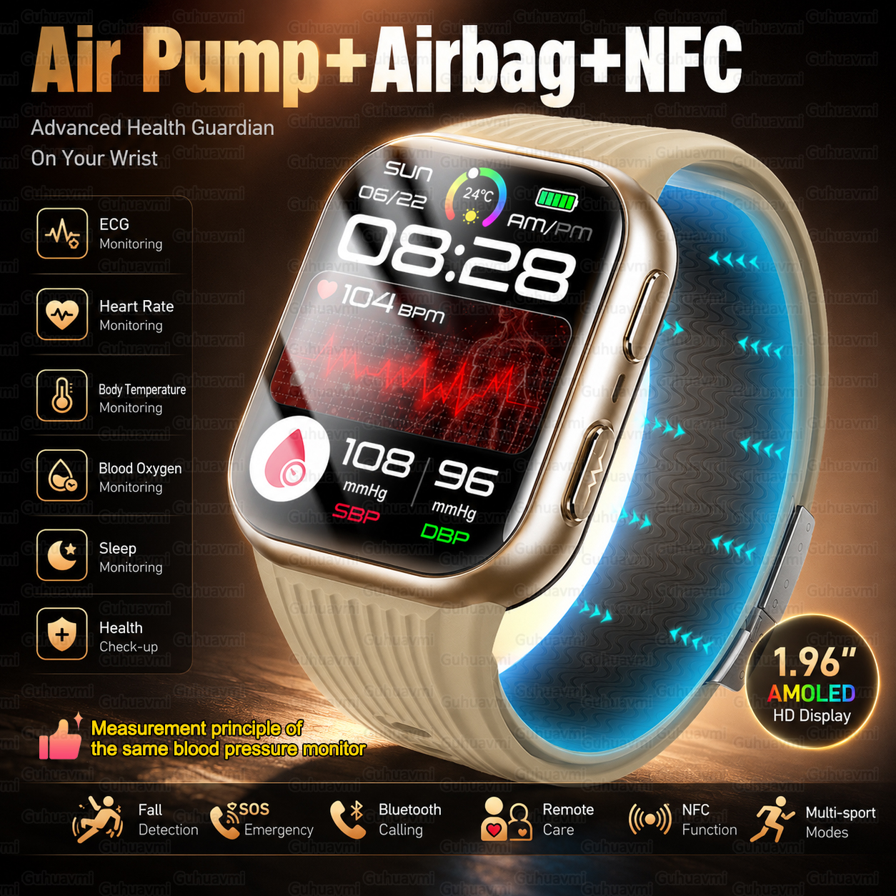 Fall Detection Watch - Air Pump Smartwatch Accurate Blood Pressure