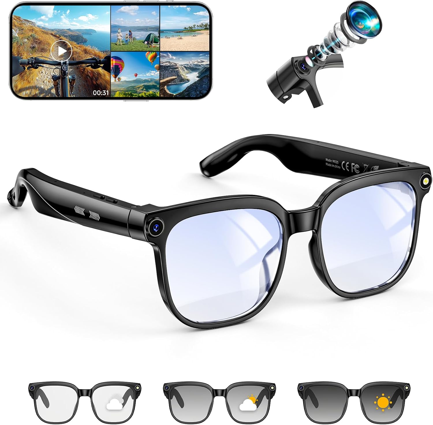 Smart Glasses Lens - 8MP Camera Smart Glasses: 4K Photo,